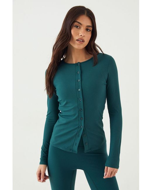 DSGN Studio Green Sculpt Rib Button Through Long Sleeve Top