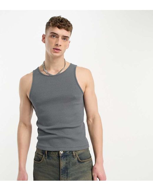 Collusion Gray Ribbed Slim Fit Tank Top for men