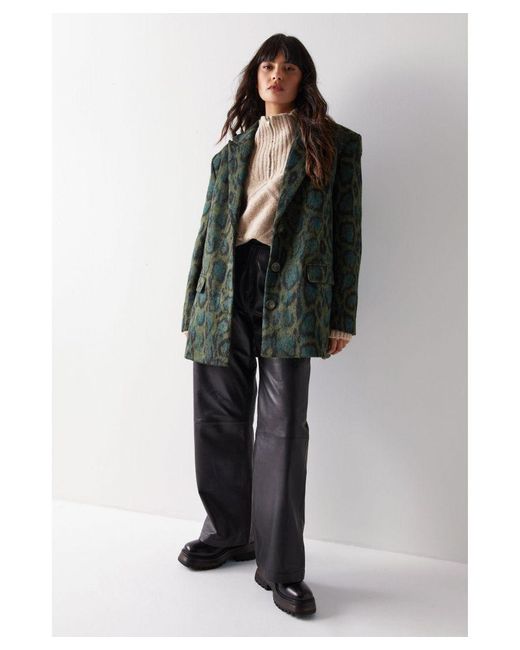 Warehouse Green Snake Wool Look Blazer Coat