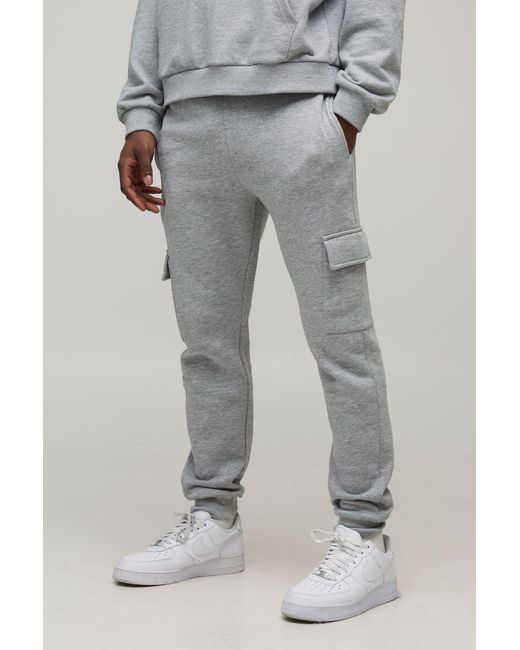 BoohooMAN Gray Basic Skinny Fit Cargo Jogger for men