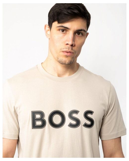 Boss Natural Boss Tee 1 Cotton Jersey Regular Fit T-Shirt With Logo Print for men
