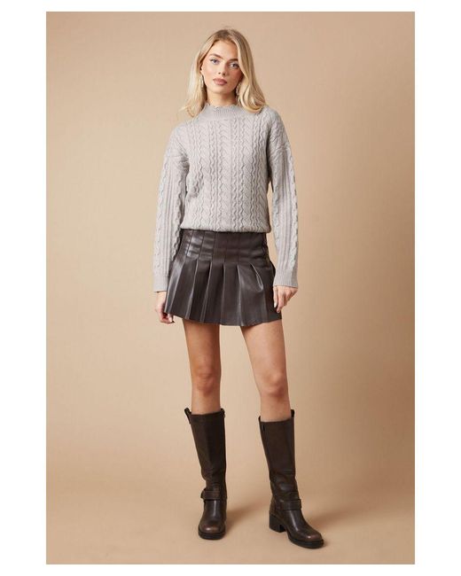 Oasis Gray Wavy Cable Detail Scalloped Neck Jumper
