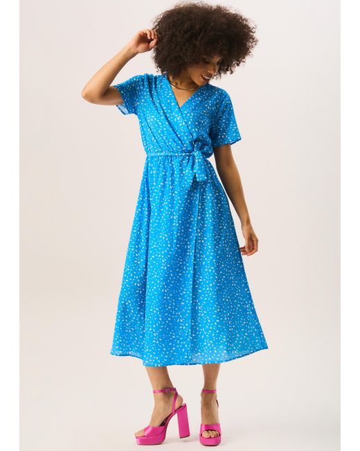 Gini London Blue Animal Print Wrap Midi Dress