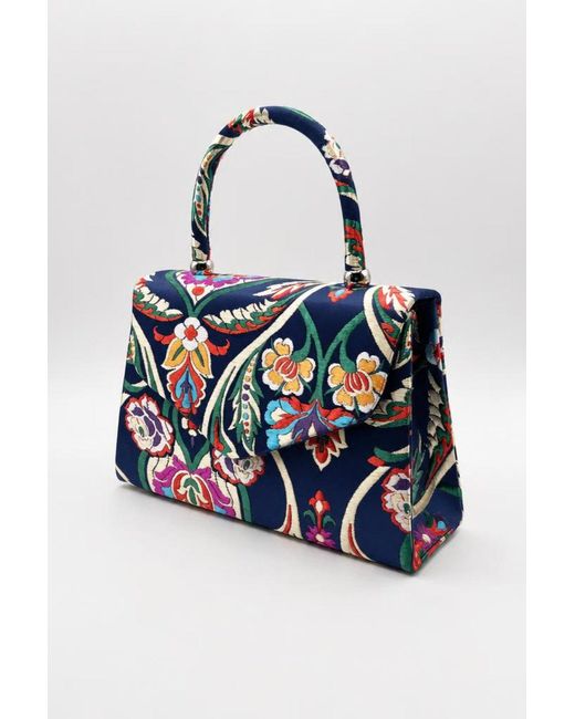 SVNX Blue Floral Satin Embroidered Top Handle Bag