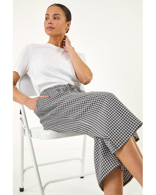 Roman Gray Petite Gingham Stretch Cropped Trouser
