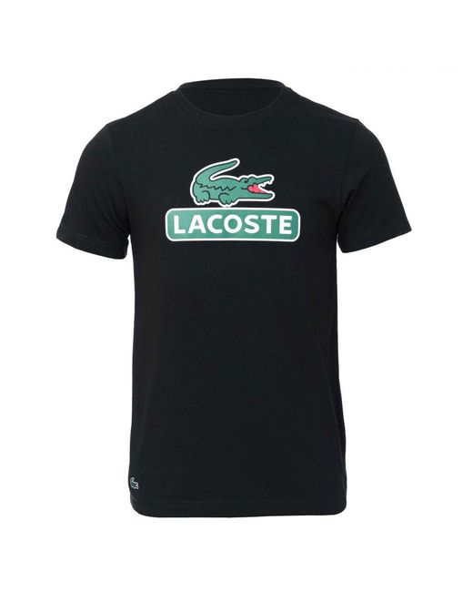 Lacoste Black Sport Print Logo Breathable T-Shirt for men