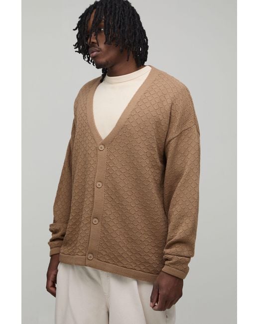 BoohooMAN Brown Tall Relaxed Fit Basket Knit Cardigan for men