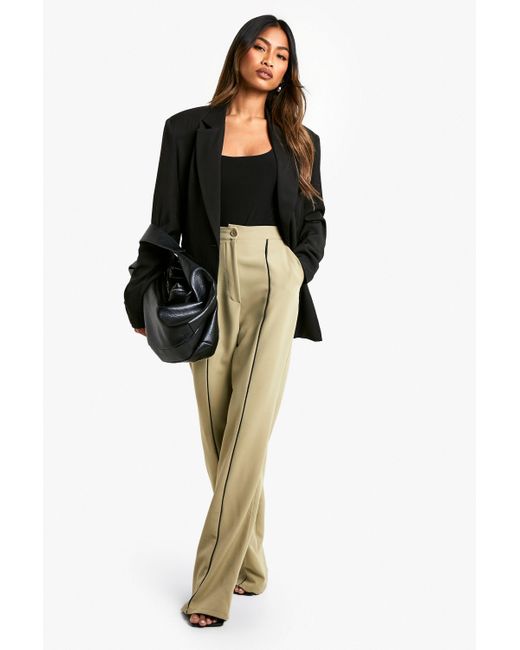 Boohoo Black Woven Tailored Piping Straight Leg Trousers