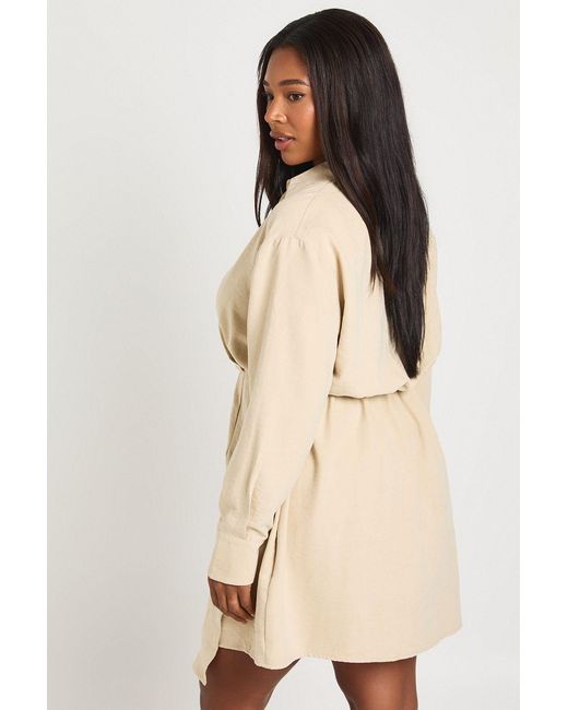 Boohoo Natural Plus Peached Collared Wrap Shirt Dress