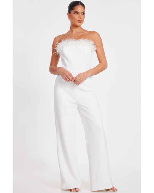 Quiz White Feather Trim Jumpsuit