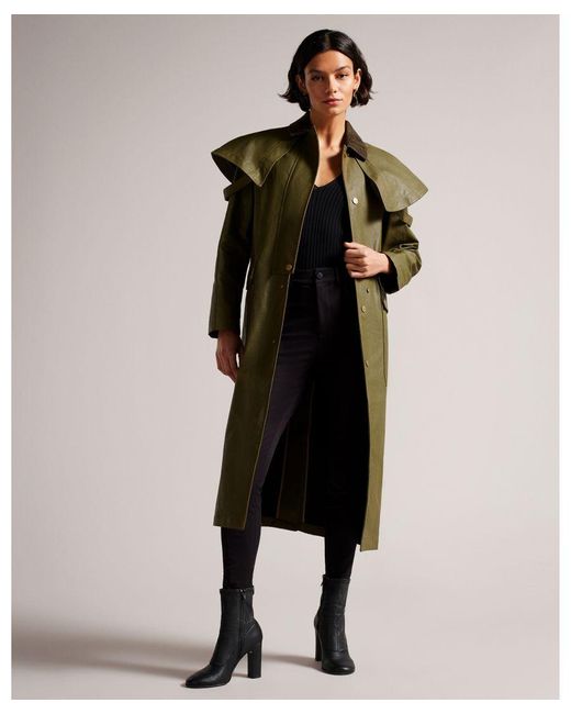 Ted Baker Black Alysiah Waxed Canvas Riding Coat With Cape Feature
