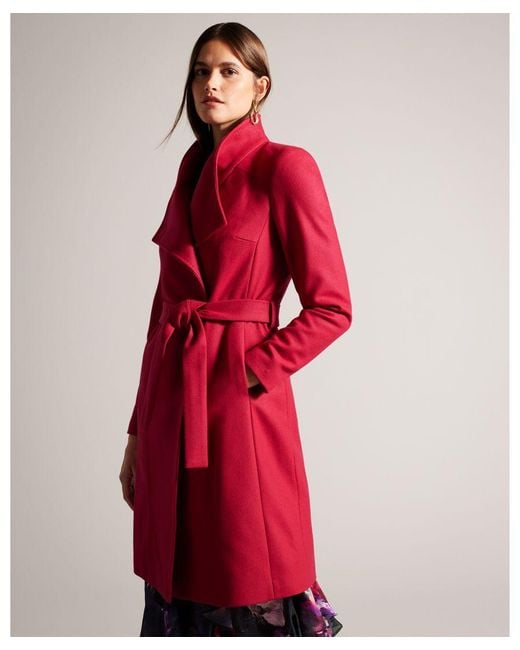 Ted Baker Red Sandra Midi Belted Wool Wrap Coat