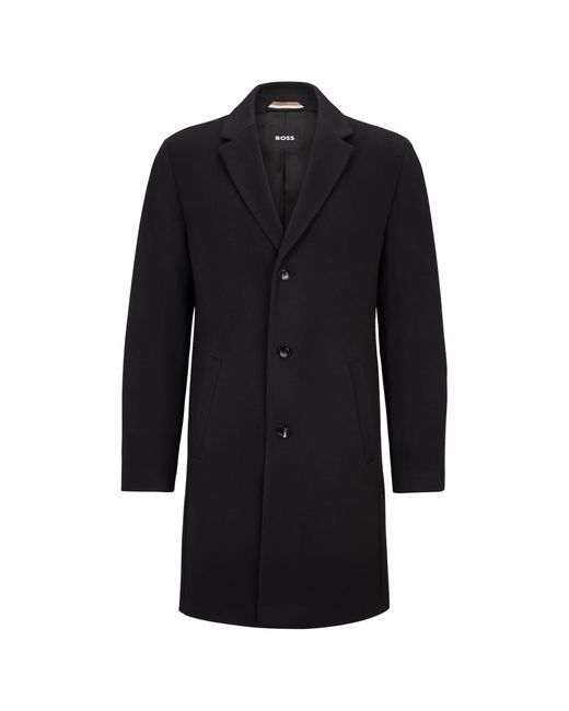 Boss Black Hyde Solid Patterned Lapel Collared Trench Coat for men