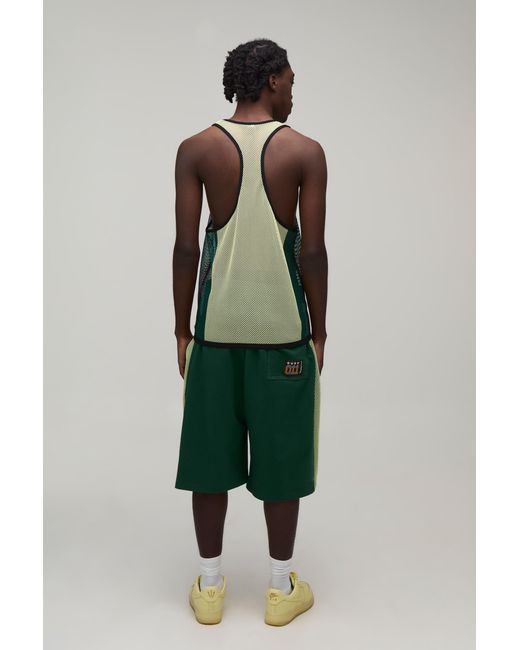 BoohooMAN Green Regular Fit Netted 011 Applique Racer Vest for men