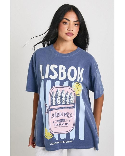 Boohoo Blue Lisbon Sardines Printed T-Shirt