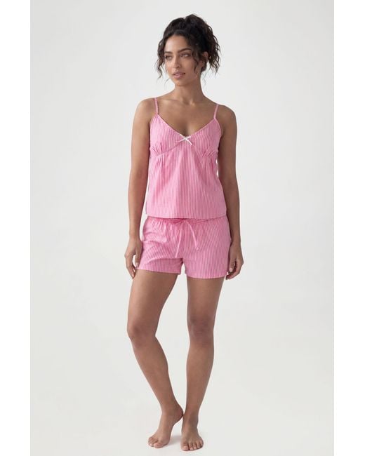 Boohoo Pink Stripe Bow Detail Cami & Flippy Shorts Co-Ord Set