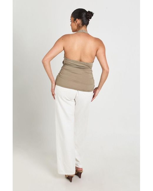 Boohoo White Plus Stud Detail Cowl Neck Halterneck Top