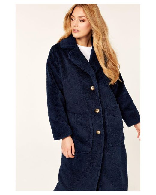 Gini London Blue Longline Teddy Coat