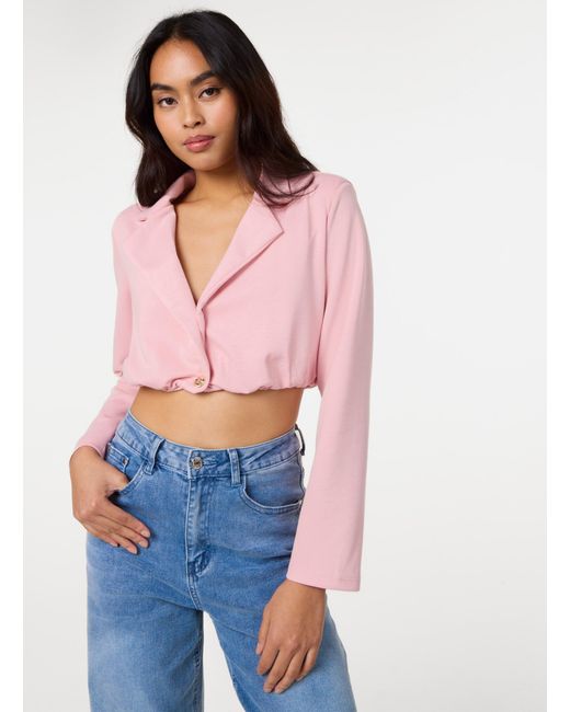 Pink Vanilla Pink Crop One Button Puffball Blazer Jacket