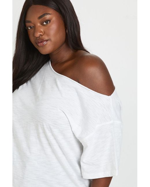 Boohoo White Plus Sheer Slub Off The Shoulder Oversized T-Shirt