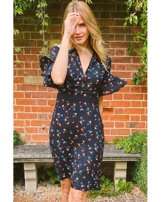 Sosandar Green Ditsy Floral Lace Detail Dress