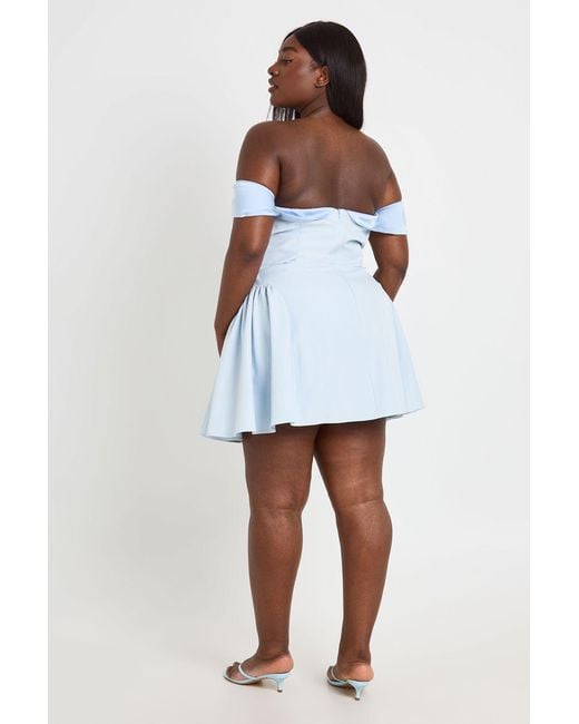 Boohoo White Plus Bardot Off Shoulder Skater Dress