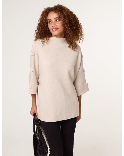 Blue Vanilla Natural High Neck Fabric Button Sleeve Jumper