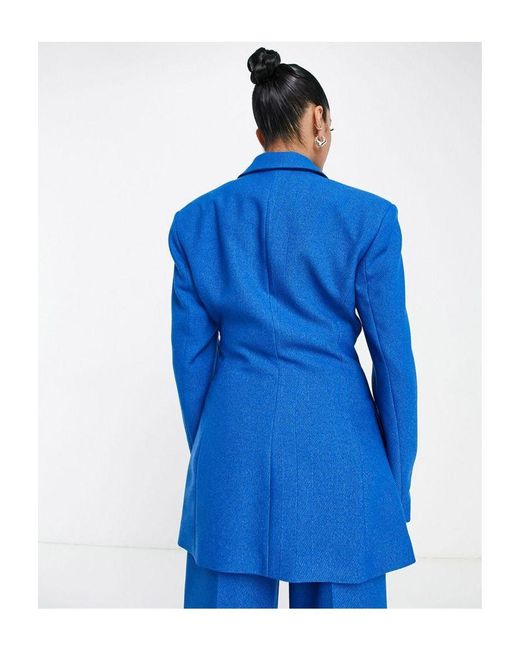 ASOS Blue Nipped Waist Suit Blazer