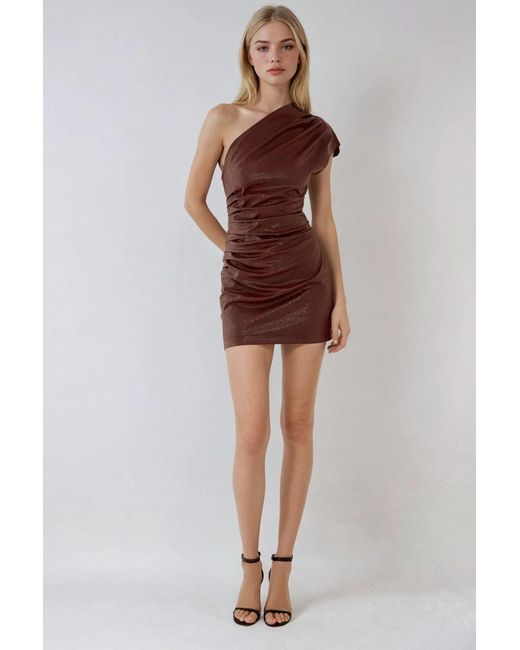 Hiccup One Shoulder Faux Textured Mini Dress With Bodycon Fit