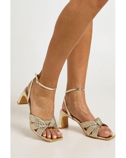 Boohoo Brown Weave Front Knot Detail Low Block 2 Part Heels