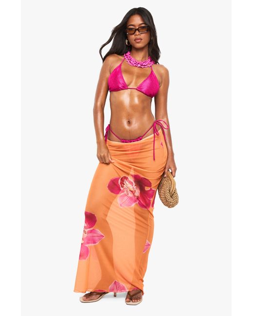 Boohoo Orange Floral Maxi Beach Skirt