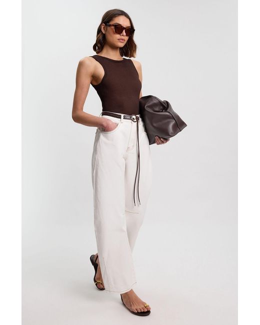 Karen Millen White Denim Belted Barrel Leg Jean