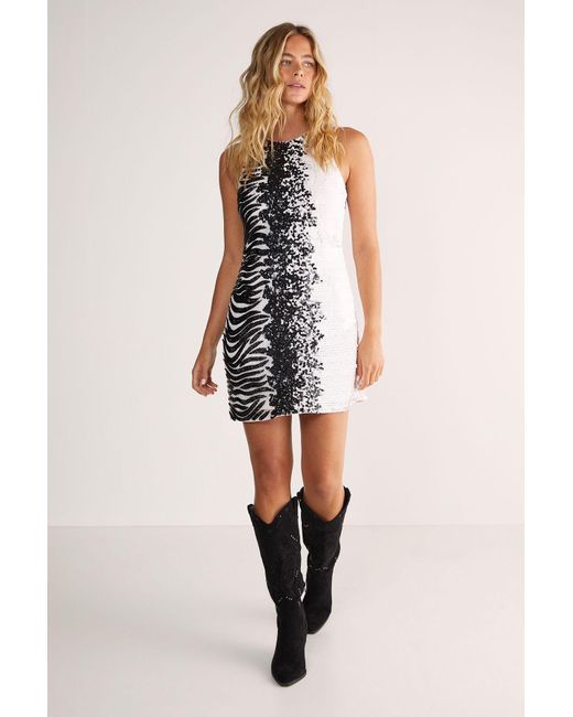 Nasty Gal White Zebra Ombre Sequin Mini Dress