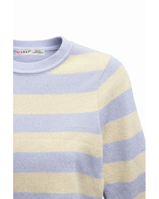 MixRay White Gestreifter Strickpullover