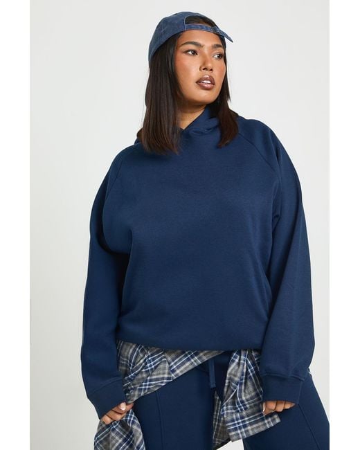 Boohoo Blue Plus Core Basic Raglan Seam Oversized Hoodie