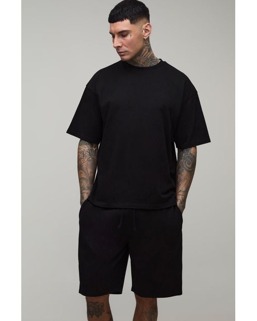 BoohooMAN Black Tall Regular Fit T-Shirt & Short Lounge Set for men