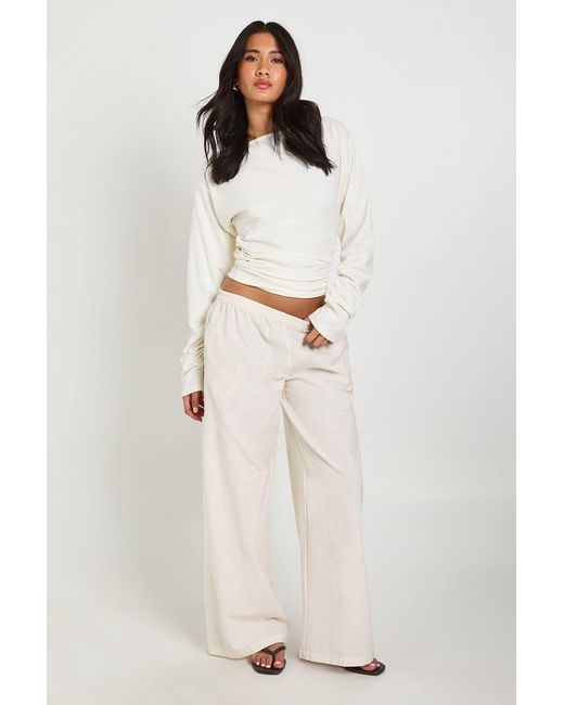 Boohoo Natural Wide Leg Linen Look Trouser