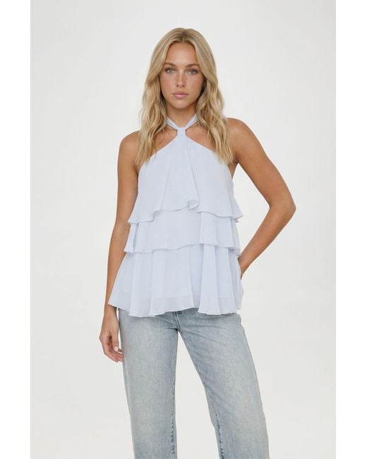 Boohoo Blue Chiffon Tiered Halterneck Top