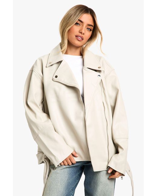 Boohoo Natural Super Oversized Belted Biker Jacket