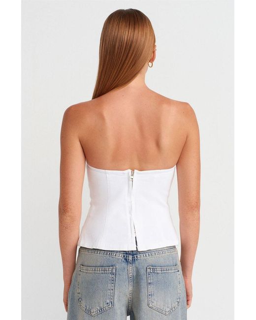 Dilvin Strapless Fitted Peplum Blouse in het White