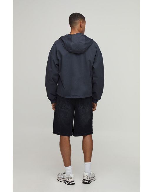 BoohooMAN Blue Boxy Fit Hooded Reversible Check Cagoule for men
