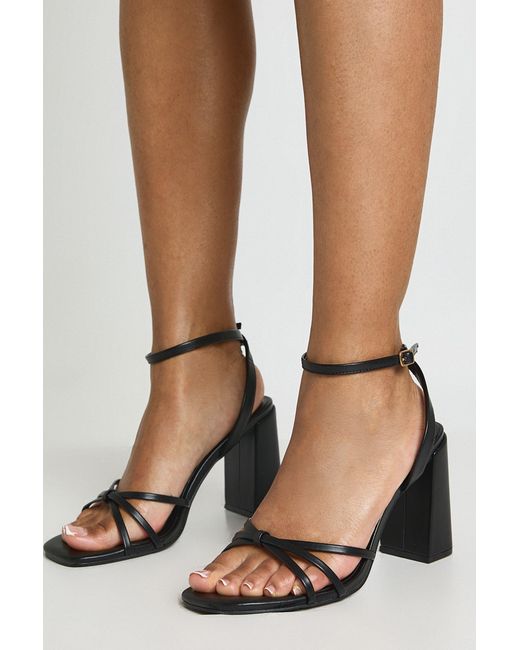 Boohoo Black Wide Fit Strappy Cross Over Mid Block Heels
