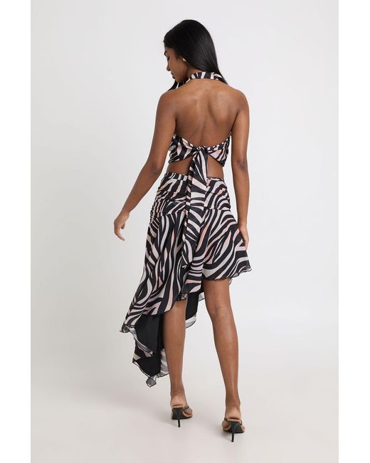 Boohoo Multicolor Zebra Hankey Hem Asymmetric Midi Skirt