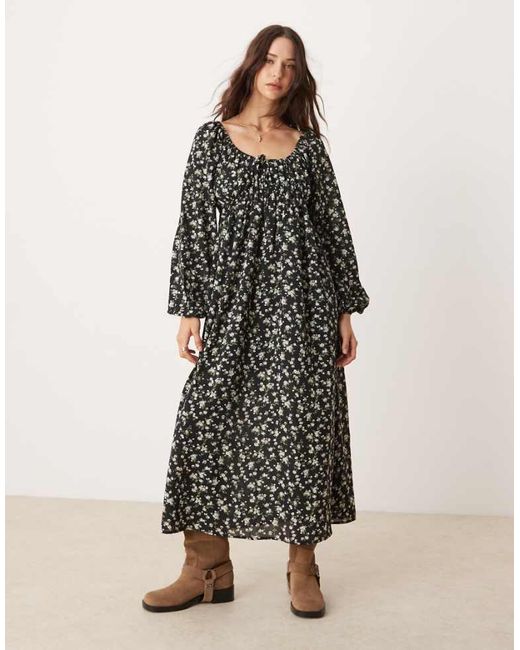 Glamorous Black Tie Front Volume Sleeve Maxi Dress