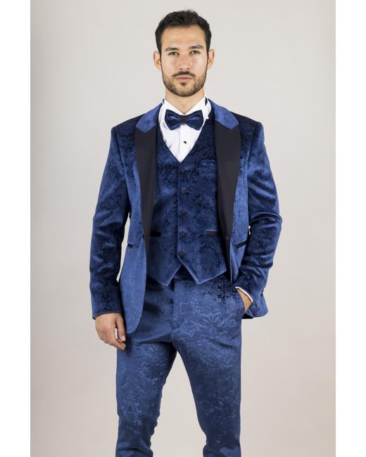 TruClothing Blue 3 Piece Velvet Wedding Tuxedo Formal Suit for men