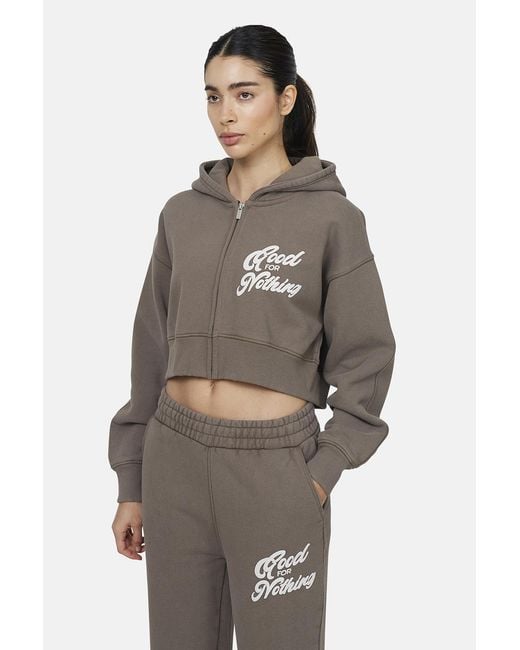 Good For Nothing Gray Cropped Zip Through Hoodie