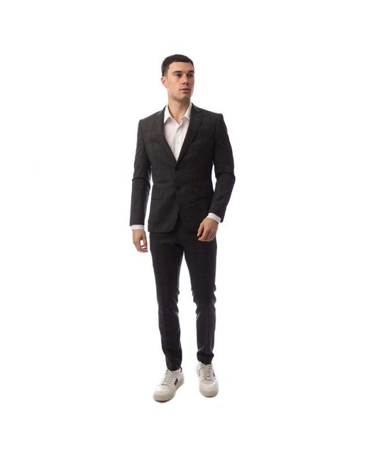 Boss Black Plaid Patterned Notch Collared Suit Jacket for men