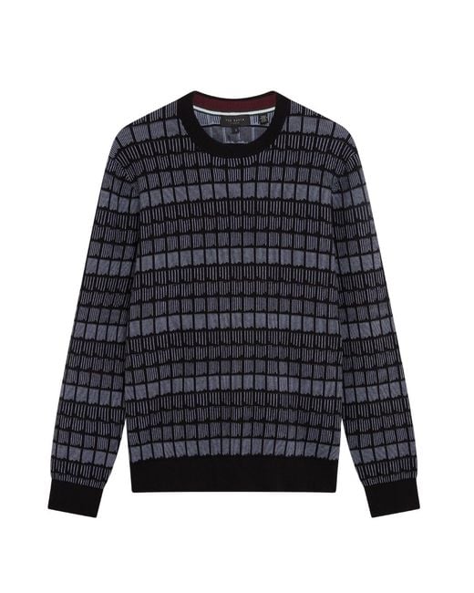 Ted Baker Blue Osburn Regular Fit Jacquard Crewneck Jumper Cotton for men