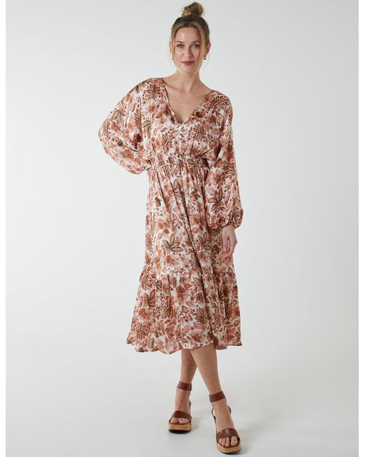 Blue Vanilla White Balloon Sleeve Midi Dress