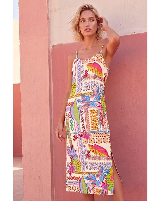 Roman Pink Pineapple Print Strappy Midi Dress